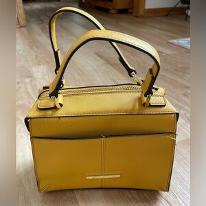 Steve Madden Breese square satchel handbag mustard yellow gold bag